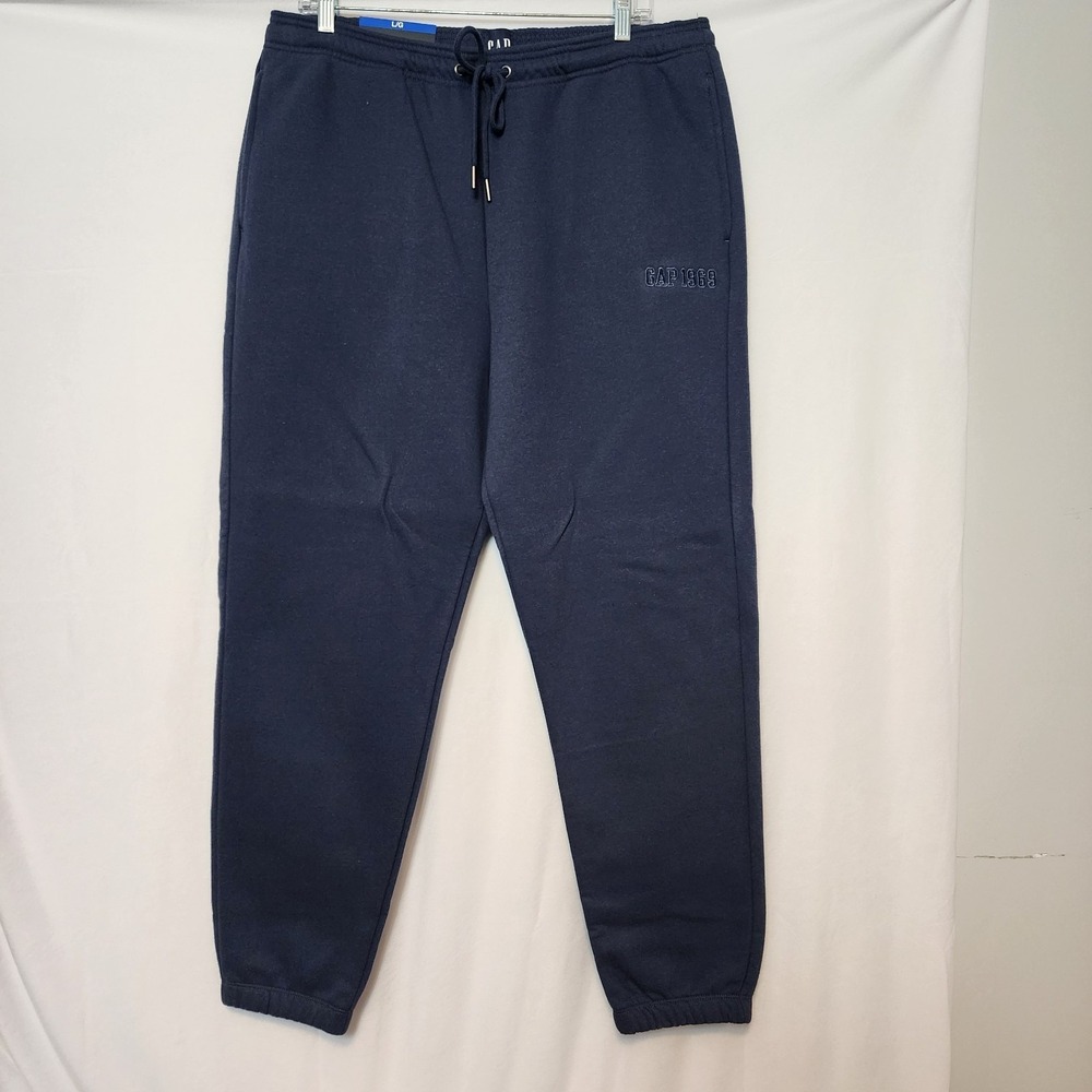GAP 1969 Fleece Joggers Navy Blue Embroidered Logo Sweatpants Size Large